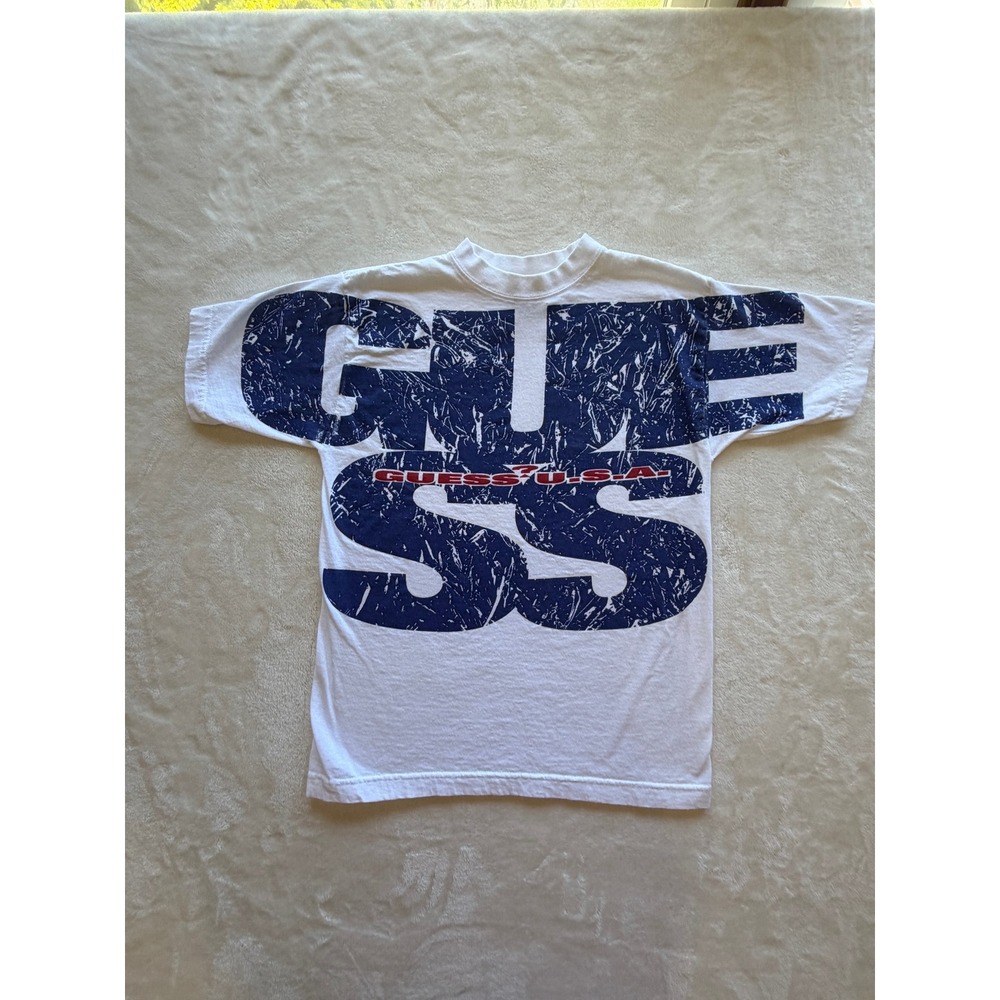 Guess USA White Blue Vintage 90s Graphic Logo T-Shirt Size M 12-14 Excellent